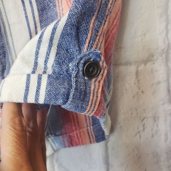 PER SE Linen-Blend Pull-on Striped Shorts Large - Picture 4 of 8